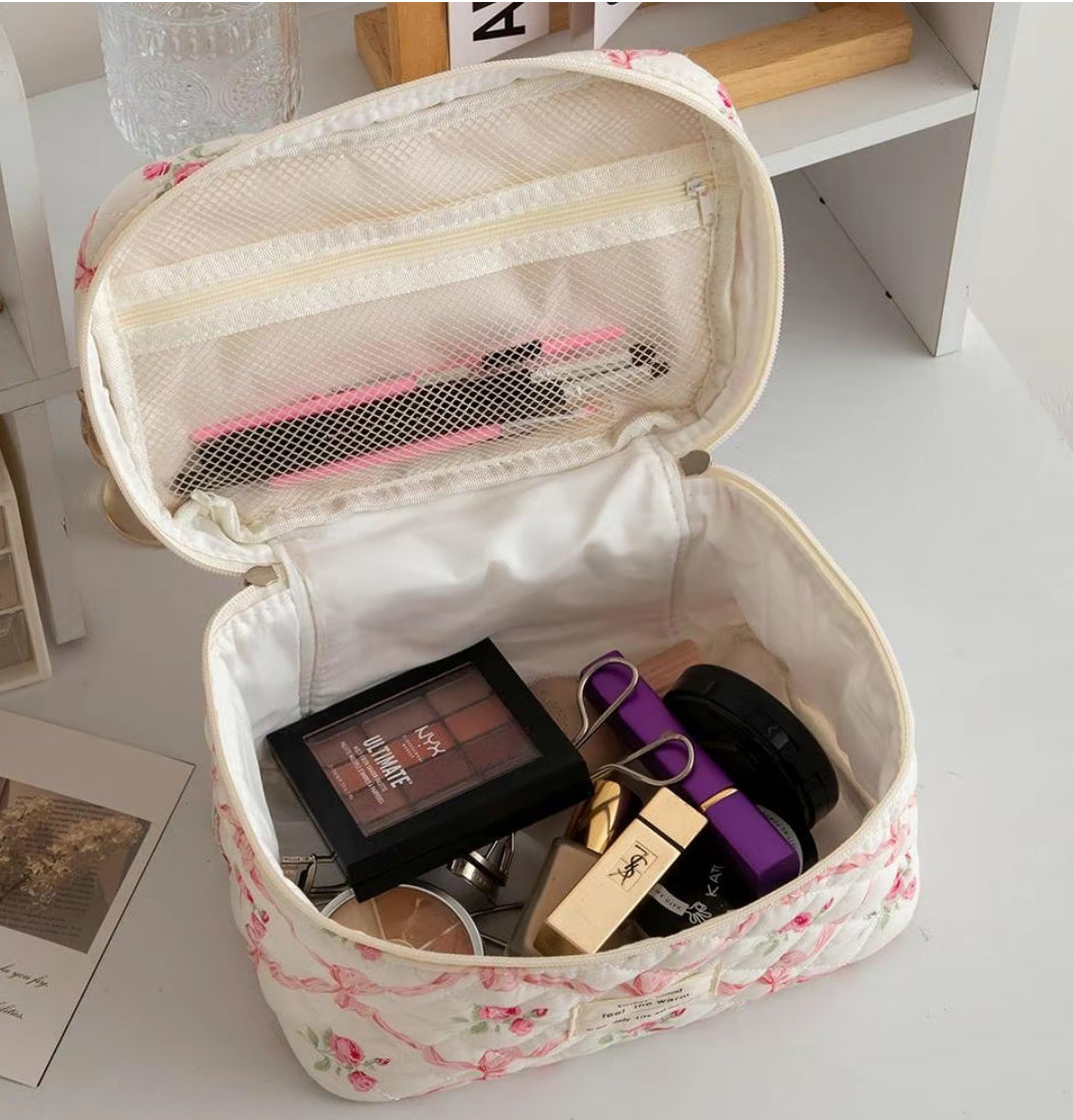 3 PC Quilted Makeup Bag Set