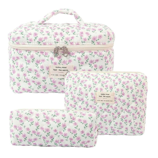 3 PC Quilted Makeup Bag Set