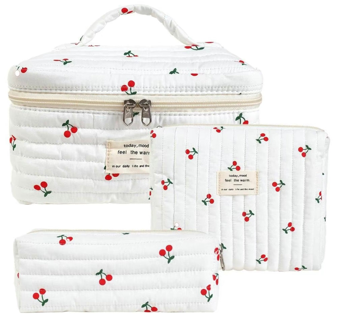 3 PC Quilted Makeup Bag Set