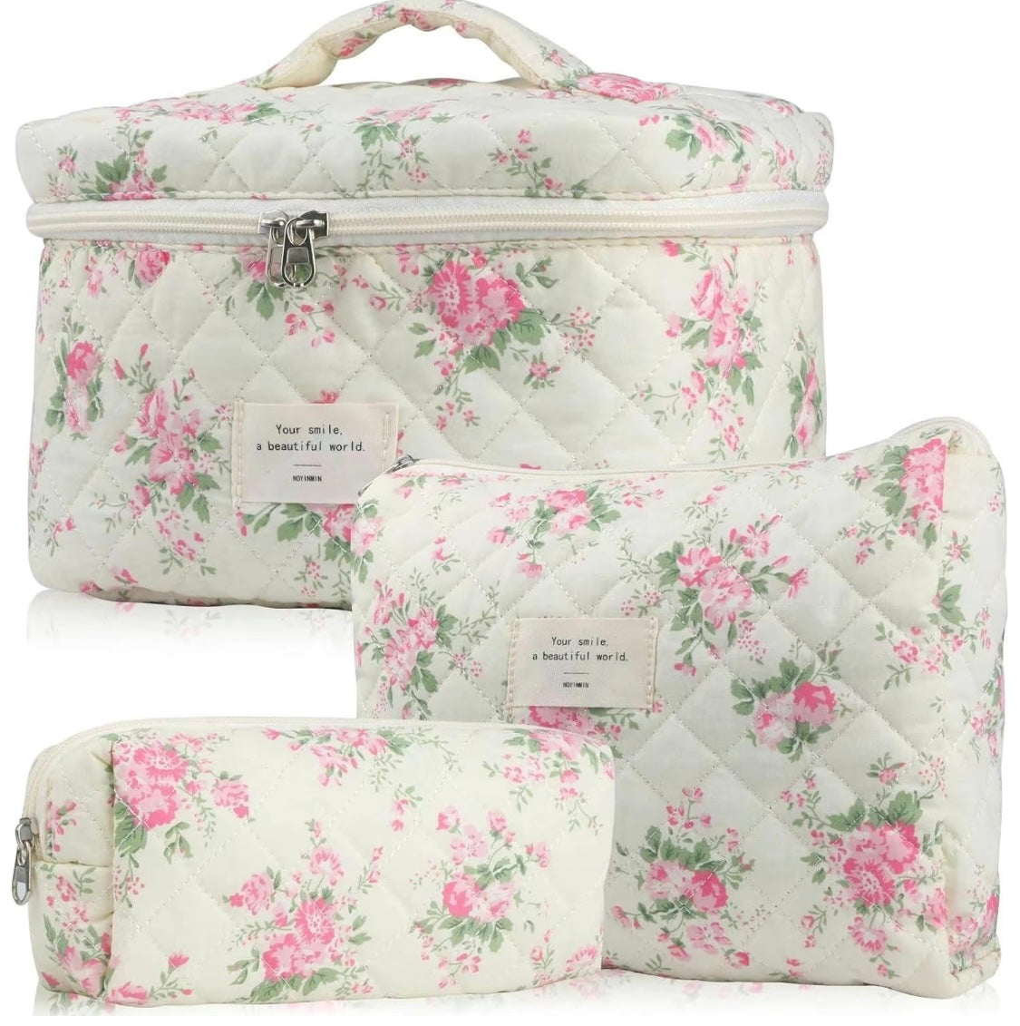 3 PC Quilted Makeup Bag Set