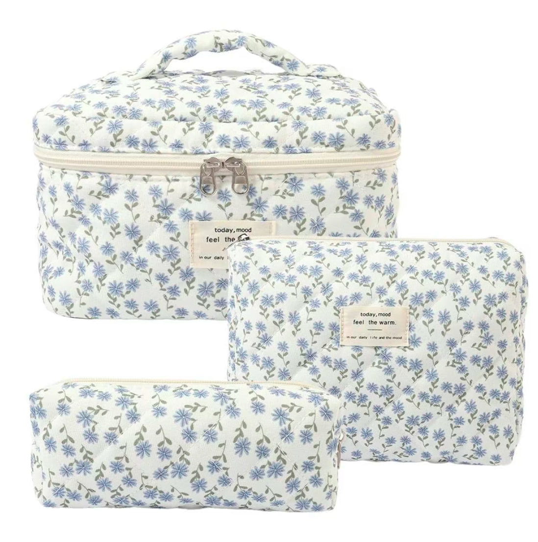 3 PC Quilted Makeup Bag Set