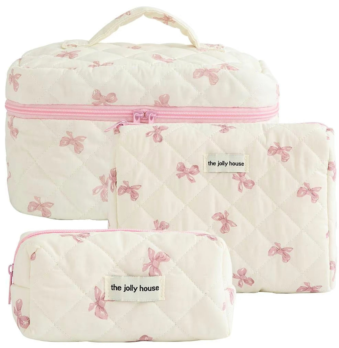 3 PC Quilted Makeup Bag Set