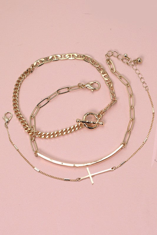 Trio Bar Cross Bracelet