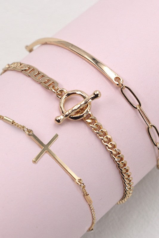 Trio Bar Cross Bracelet