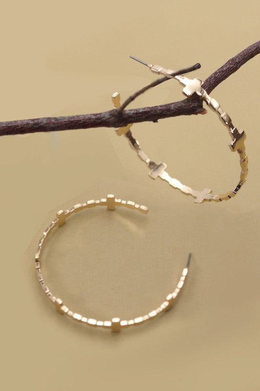 Gold Cross Hoop Earrings